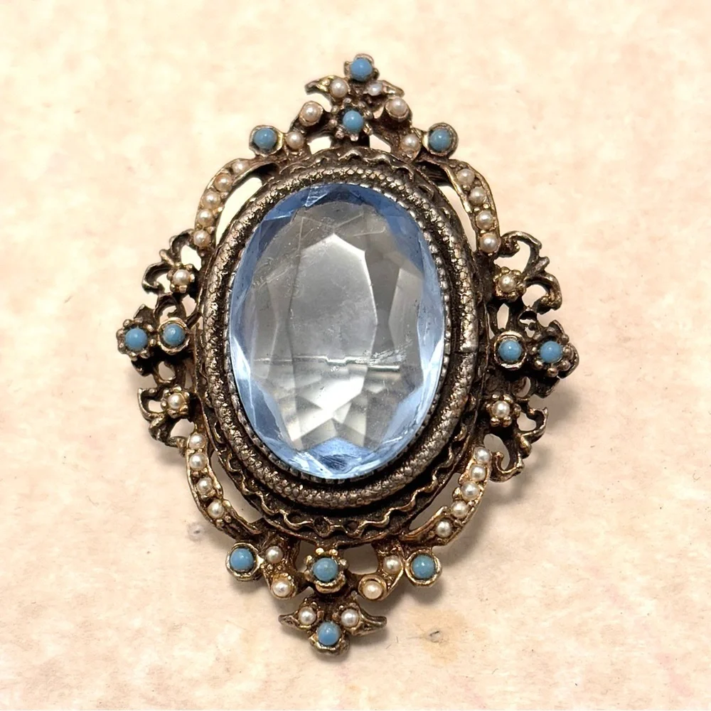 Vintage Turquoise Gemstone Brooch or Pendant